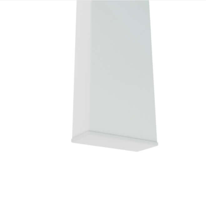 Detail of the modern glass coffee table leg, showcasing its minimalist design and premium finish.