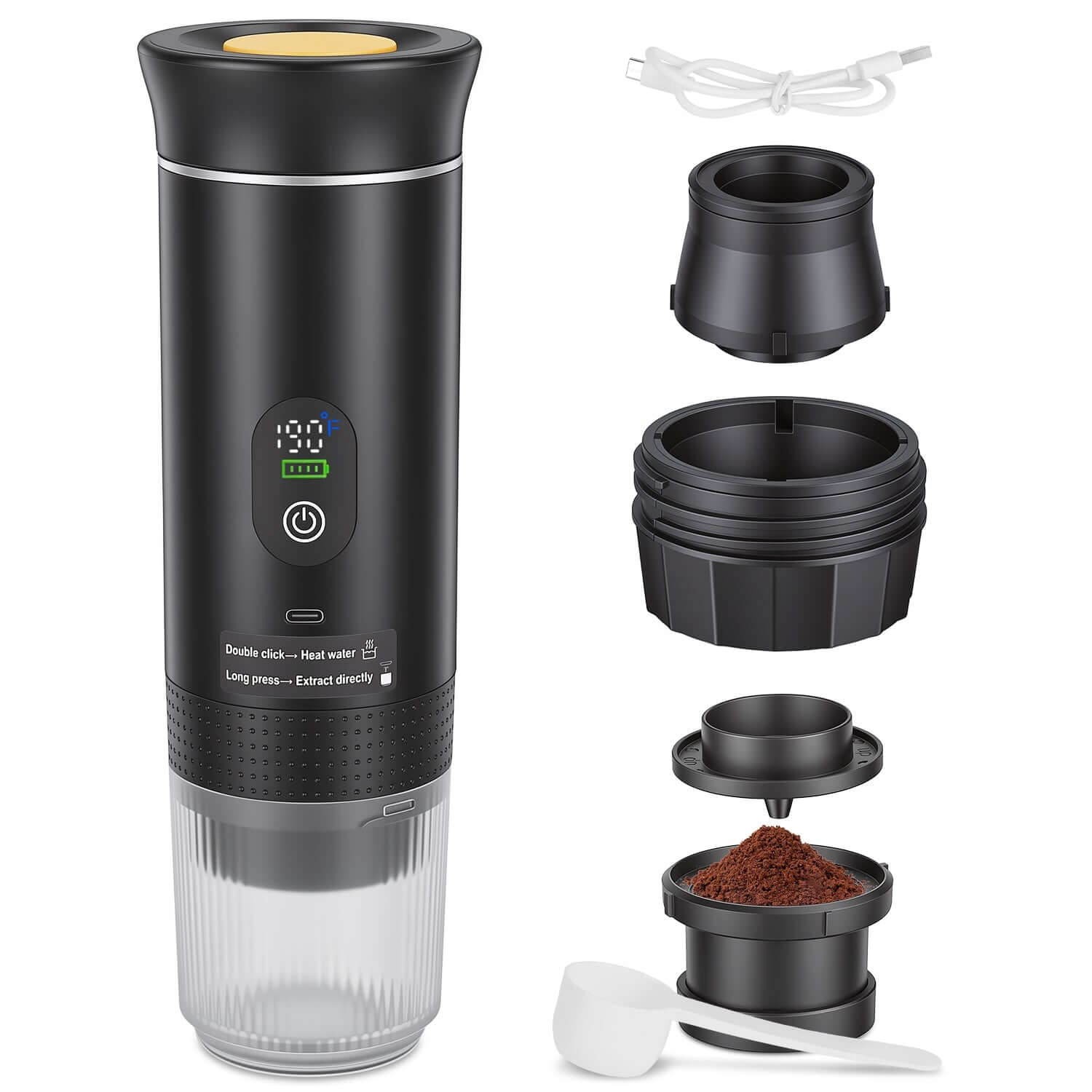 3-in-1 Self-Heating Portable Espresso Machine | 20 Bar Travel Maker for Capsules & Ground