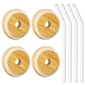 4-pack eco-friendly bamboo mason jar lids with straw hole for smoothies