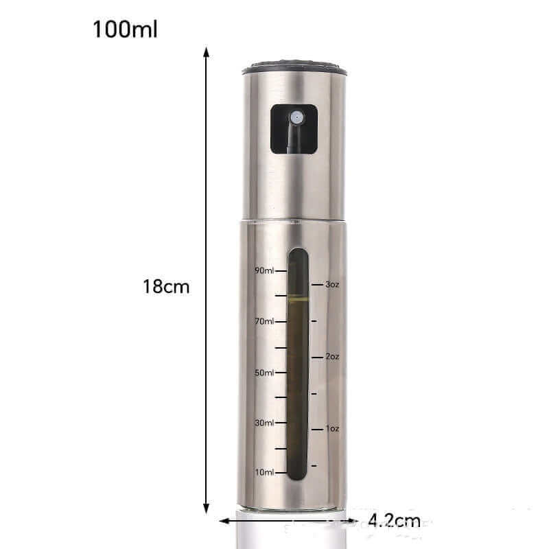 Precision measurement scale on a glass oil sprayer for healthy cooking