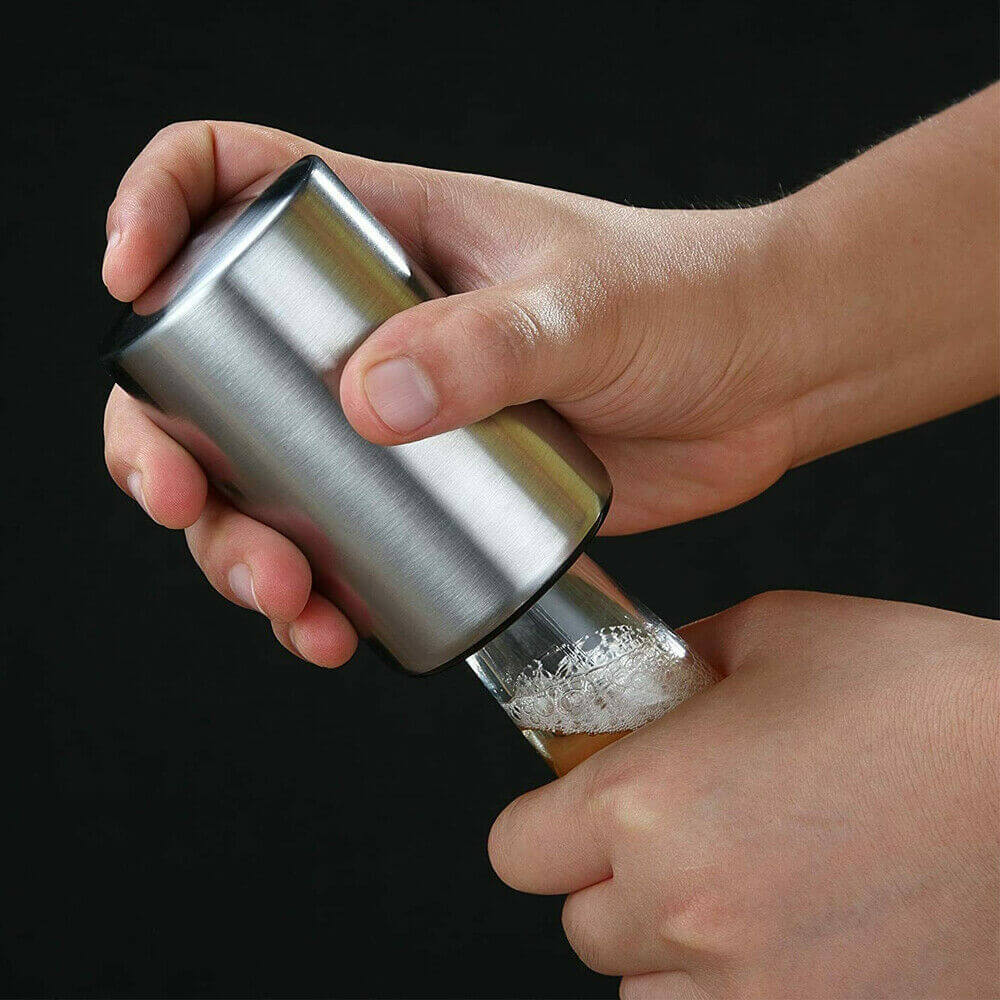 SwiftPop Automatic Magnetic Bottle Opener - Stainless Steel Push-Down Beer Opener - Portable Bar Accessory & Gift for Enthusiasts