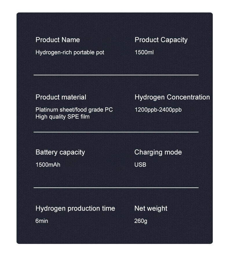 USB rechargeable hydrogen water ionizer with 1500mAh battery
