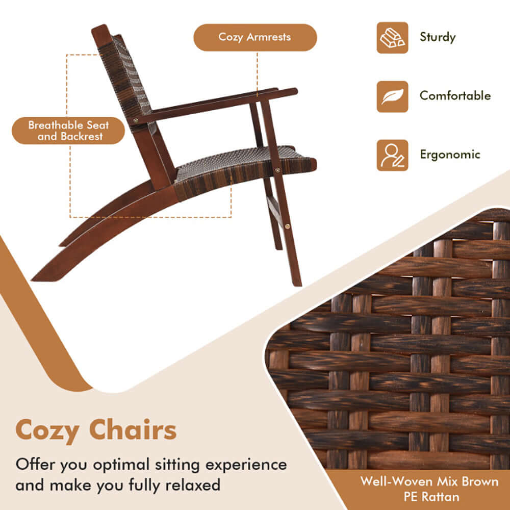 Ergonomic eucalyptus wood garden chair with sloping backrest and wicker seat