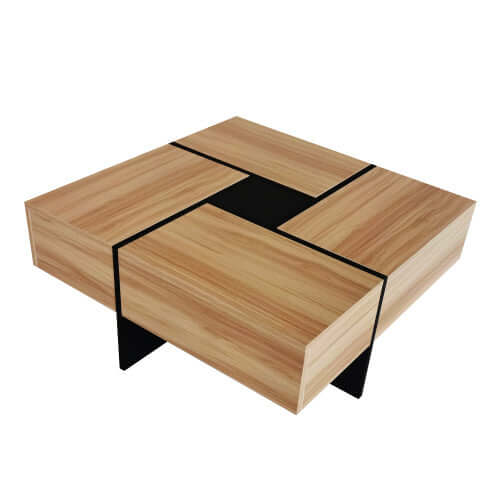 Sleek square storage coffee table in brown with a high-gloss UV finish for a modern living room