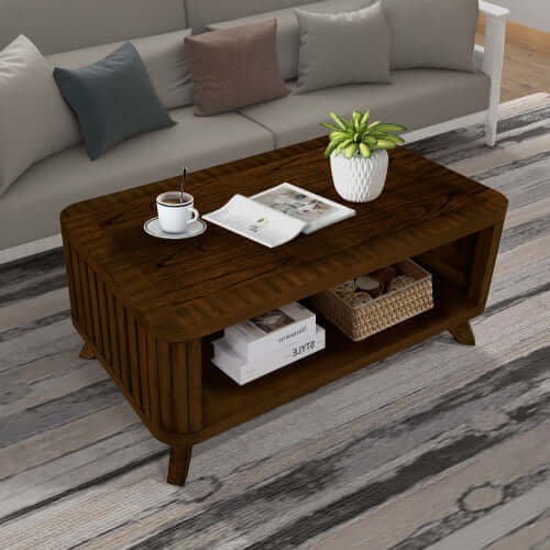41.5" Rectangular Wooden Coffee Table – Pine & Solid Wood Centerpiece – Mid-Century Modern Design in Walnut | Sip & Sort