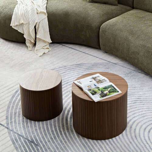 Walnut Round Nesting Coffee Table Set (Set of 2) – Space-Saving Modern Circular Centerpiece – Elegant Wood Finish for Living Room