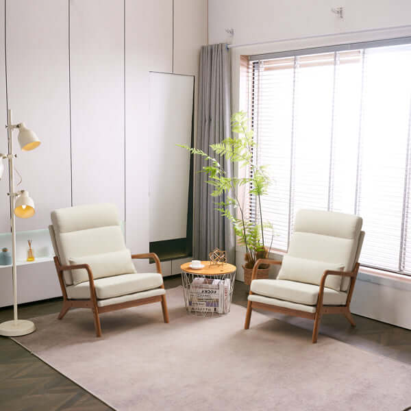 Minimalist off-white leisure chair in a cozy living room setting