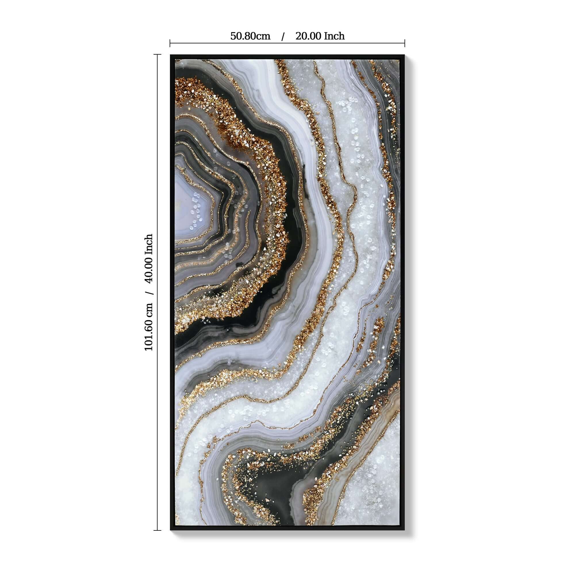 Large 20x40 inch abstract gold and black art with marble texture and 3D hand-painted design.