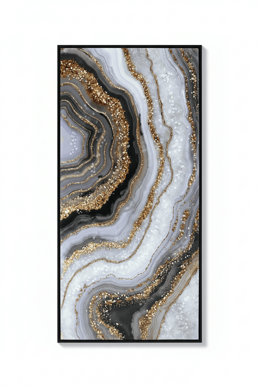 Large 20x40 inch abstract gold and black wall art canvas for modern home decor