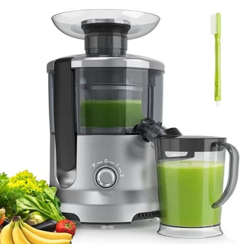 Compact silver 500W centrifugal juicer with 1L juice cup