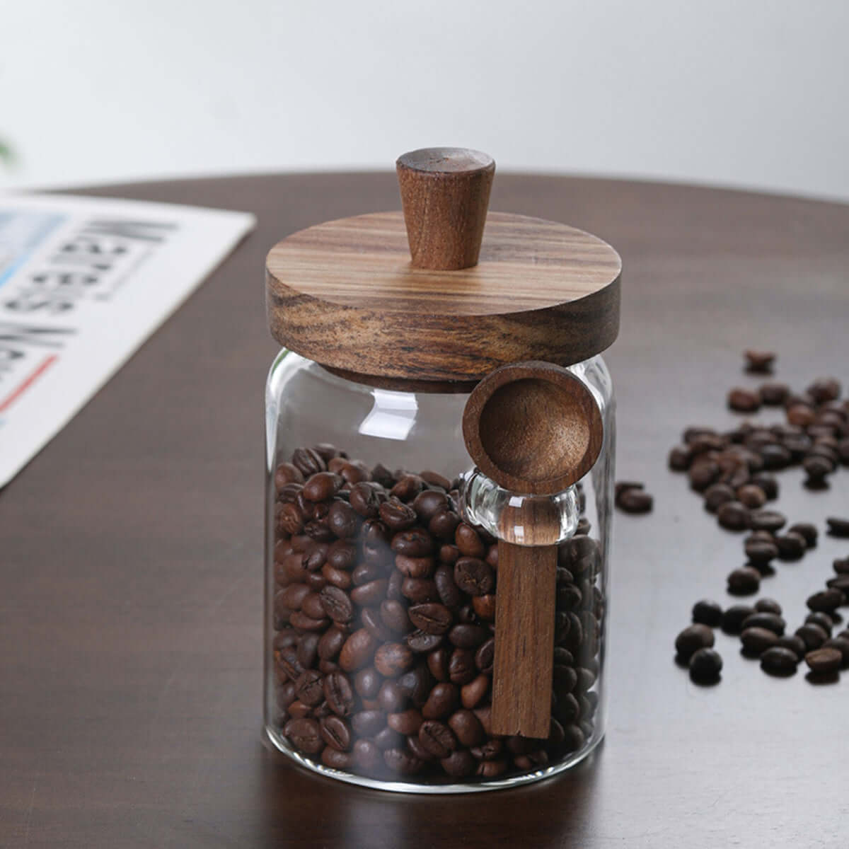 Set of 3 Glass Coffee & Sugar Jars with Bamboo Lids - 25oz Airtight Kitchen Canisters with Wooden Spoons