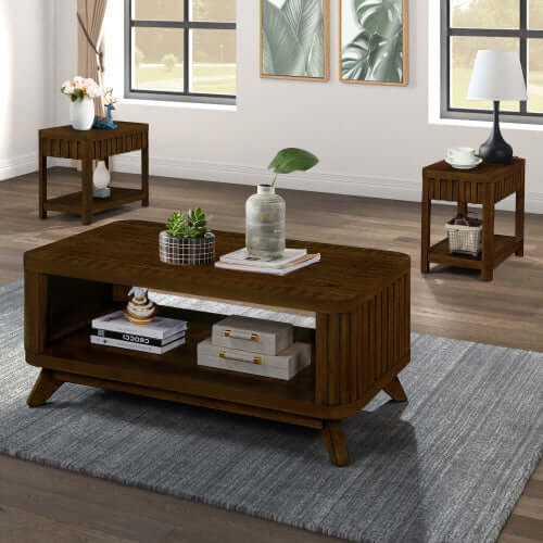 41.5" Rectangular Wooden Coffee Table – Pine & Solid Wood Centerpiece – Mid-Century Modern Design in Walnut | Sip & Sort