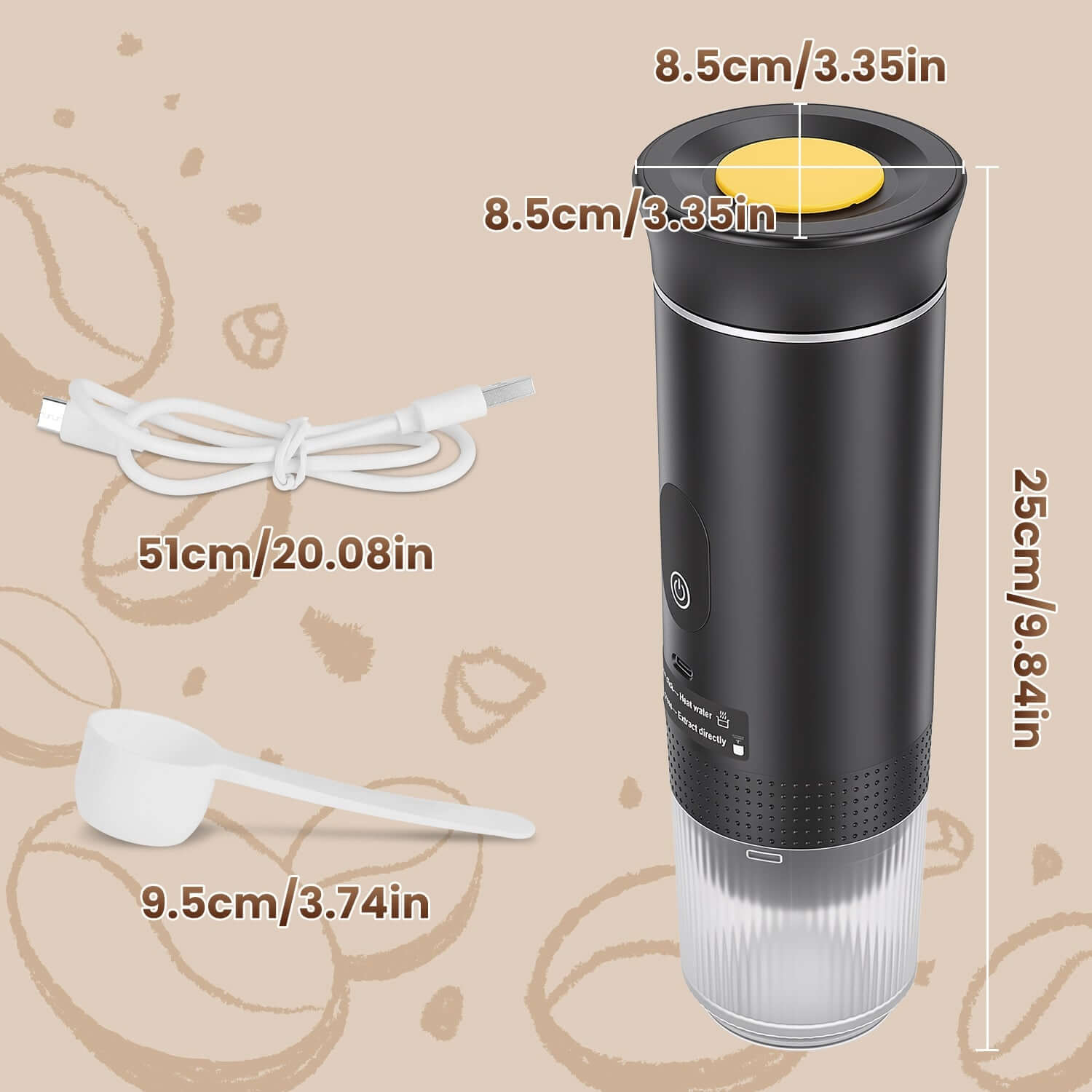 3-in-1 Self-Heating Portable Espresso Machine | 20 Bar Travel Maker for Capsules & Ground