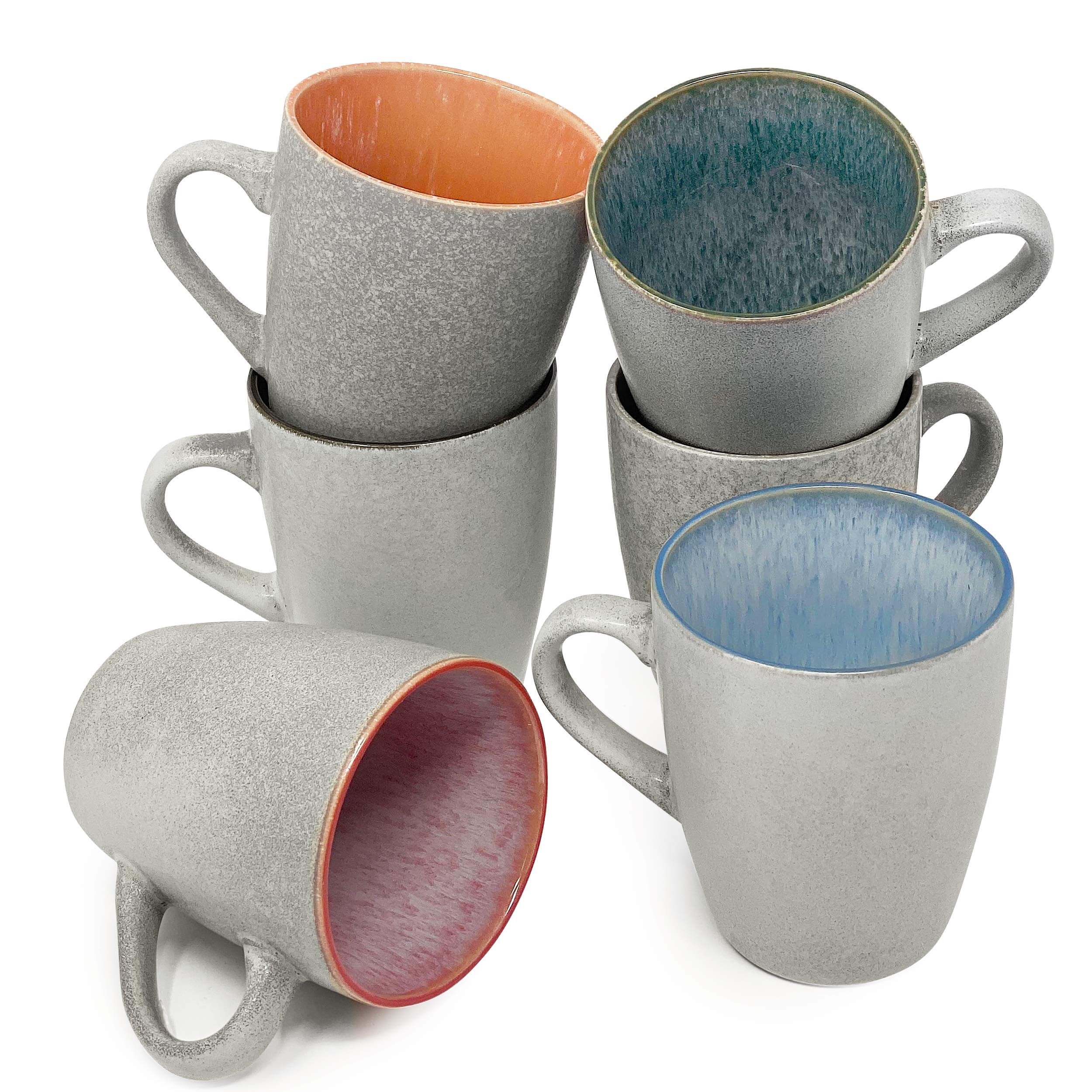  BTaT set of 6 assorted 12oz ceramic coffee mugs in a sophisticated matte white finish.