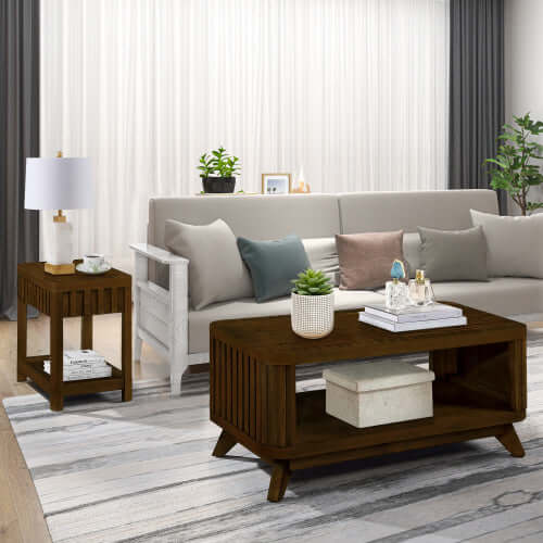 41.5" Rectangular Wooden Coffee Table – Pine & Solid Wood Centerpiece – Mid-Century Modern Design in Walnut | Sip & Sort