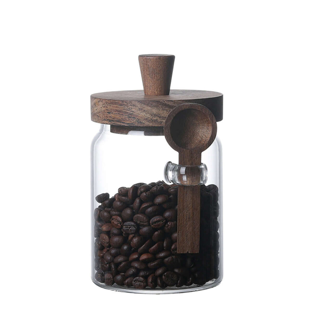 Set of 3 Glass Coffee & Sugar Jars with Bamboo Lids - 25oz Airtight Kitchen Canisters with Wooden Spoons