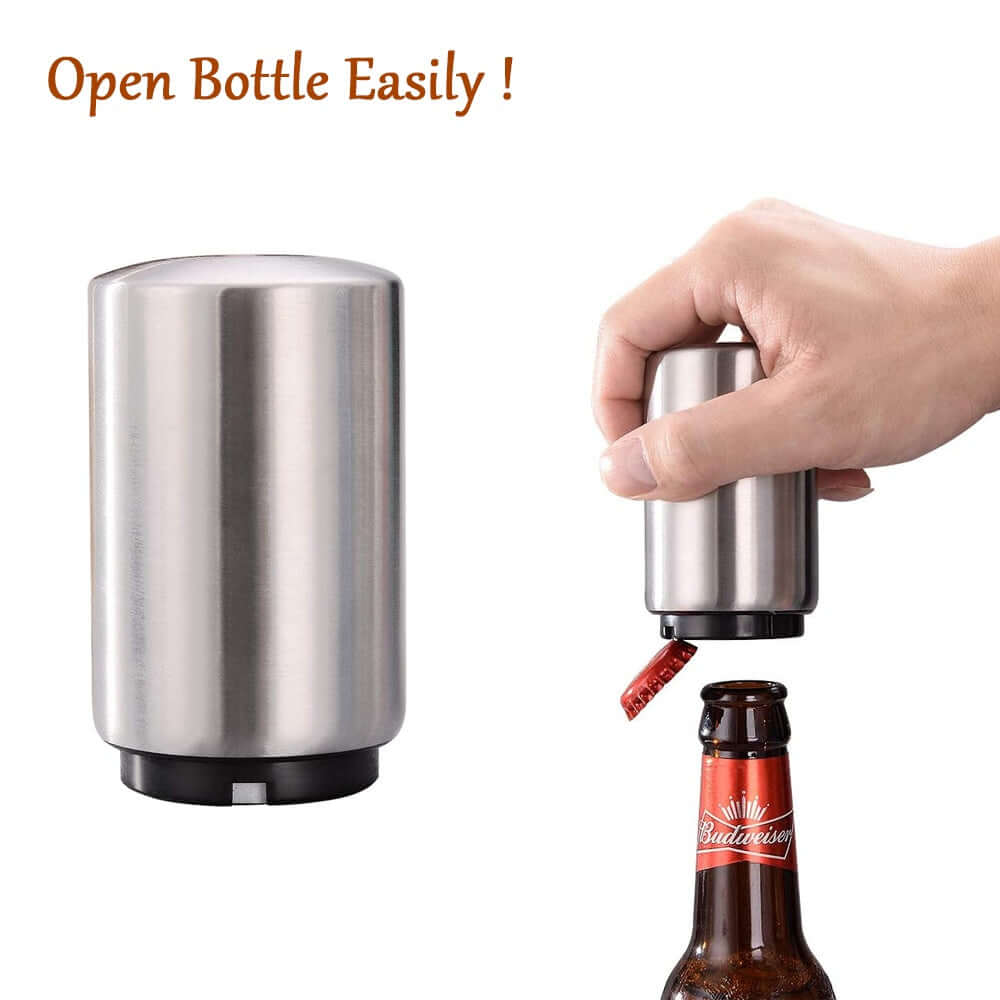 SwiftPop Automatic Magnetic Bottle Opener - Stainless Steel Push-Down Beer Opener - Portable Bar Accessory & Gift for Enthusiasts