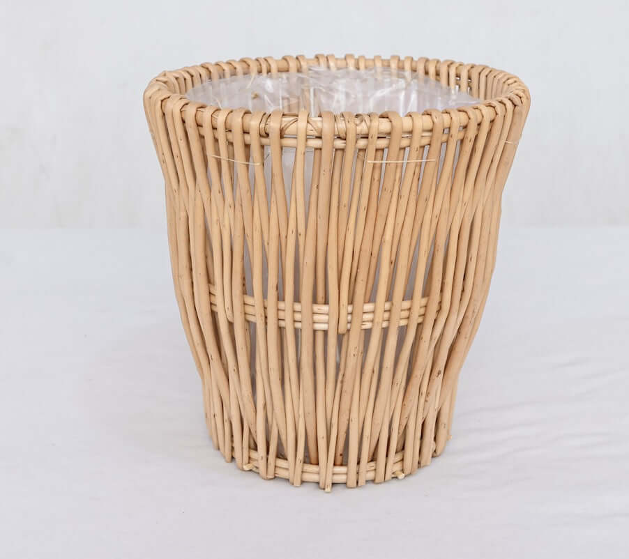 Handmade natural willow wicker planter with waterproof liner perfect for indoor plants - 7 inches in height.