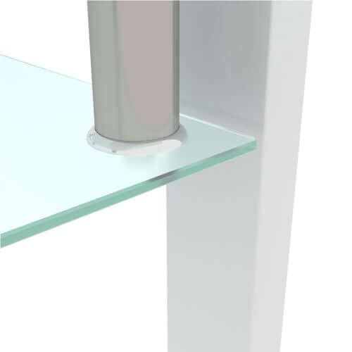 Close-up view of the 39" modern glass coffee table showcasing premium tempered glass and sleek metal support.