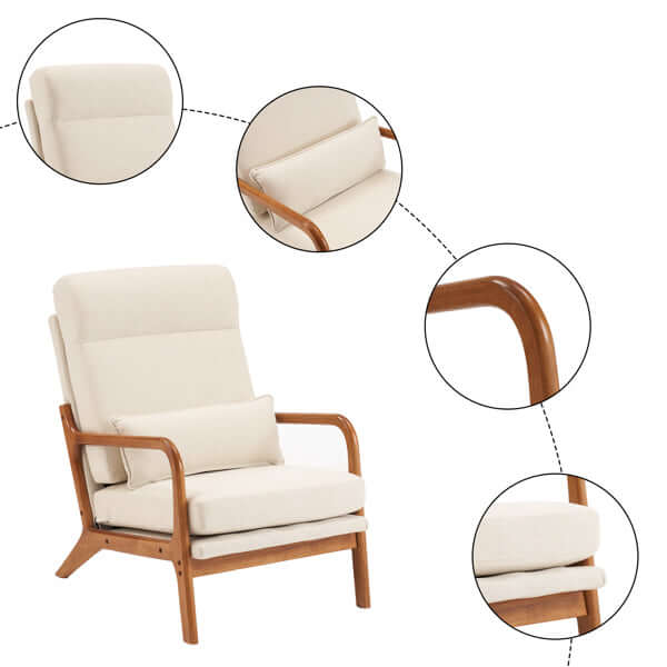 Heavy duty iron frame and solid wood legs of a modern lounge chair