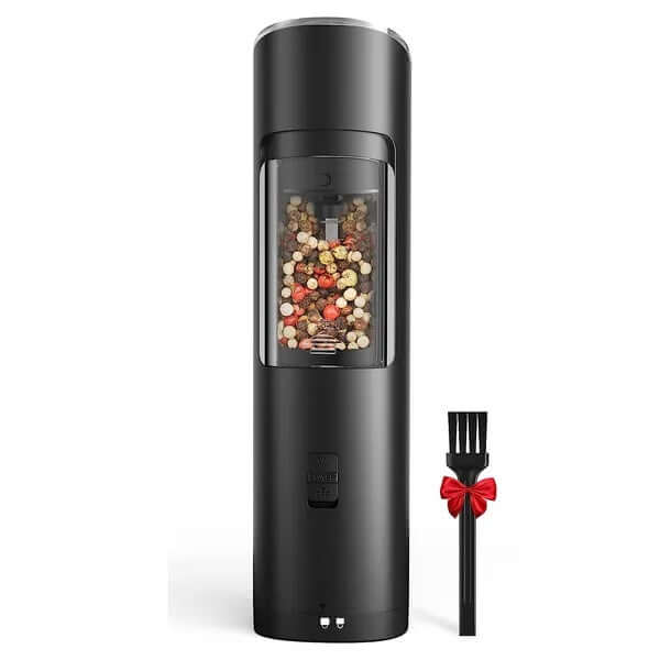 Automatic electric salt and pepper grinder in matte black with gravity sensor
