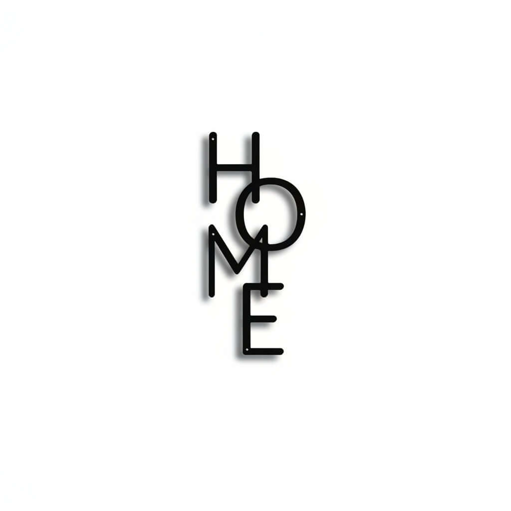 Minimalist black metal HOME cursive letter wall sign for home decor