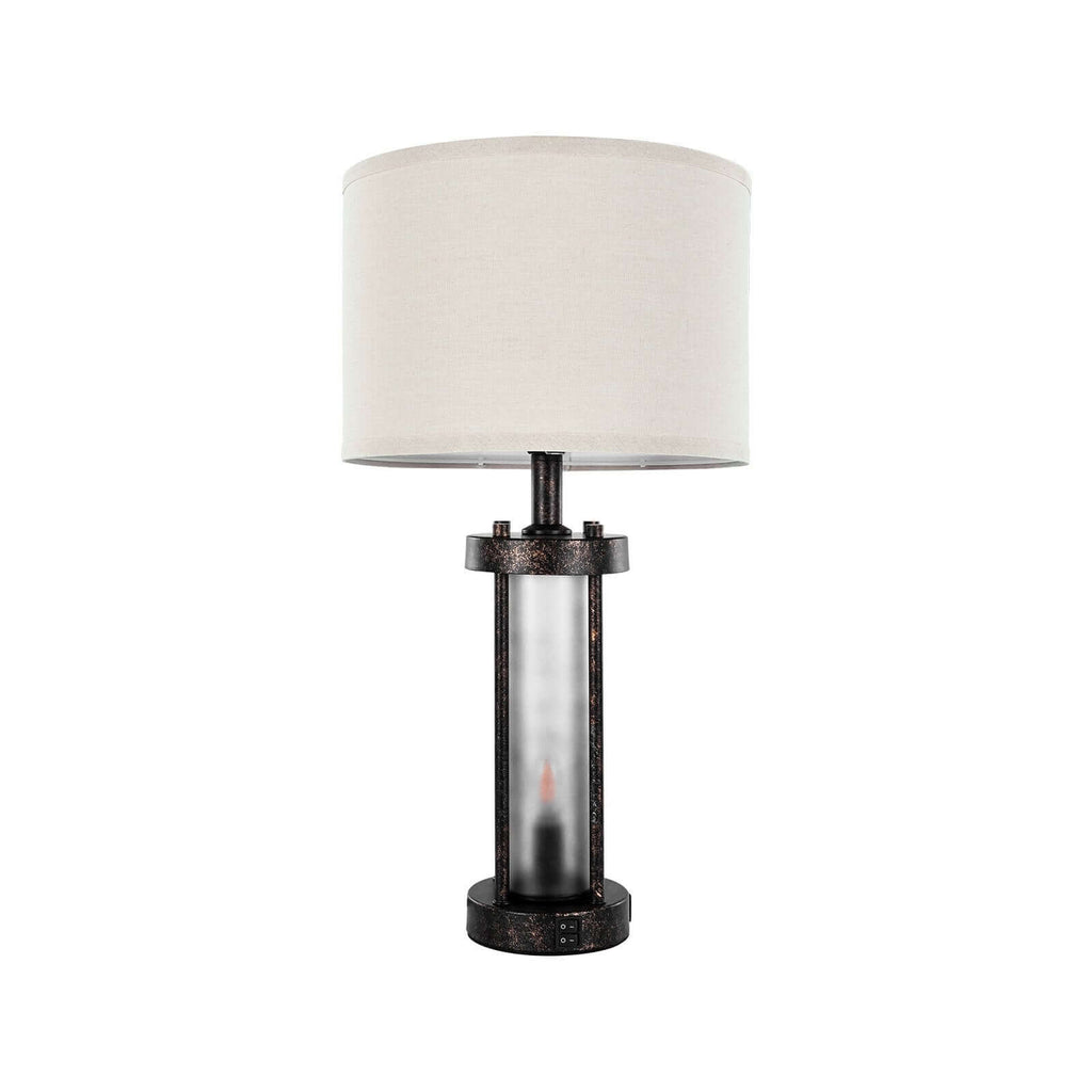 Set of 2 rustic farmhouse table lamps with fabric shades and USB ports