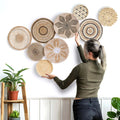 9-Piece Artisire Boho Woven Wall Basket Decor - Handwoven Seagrass Gallery Wall Set - Natural Round Wicker Art for Living Room