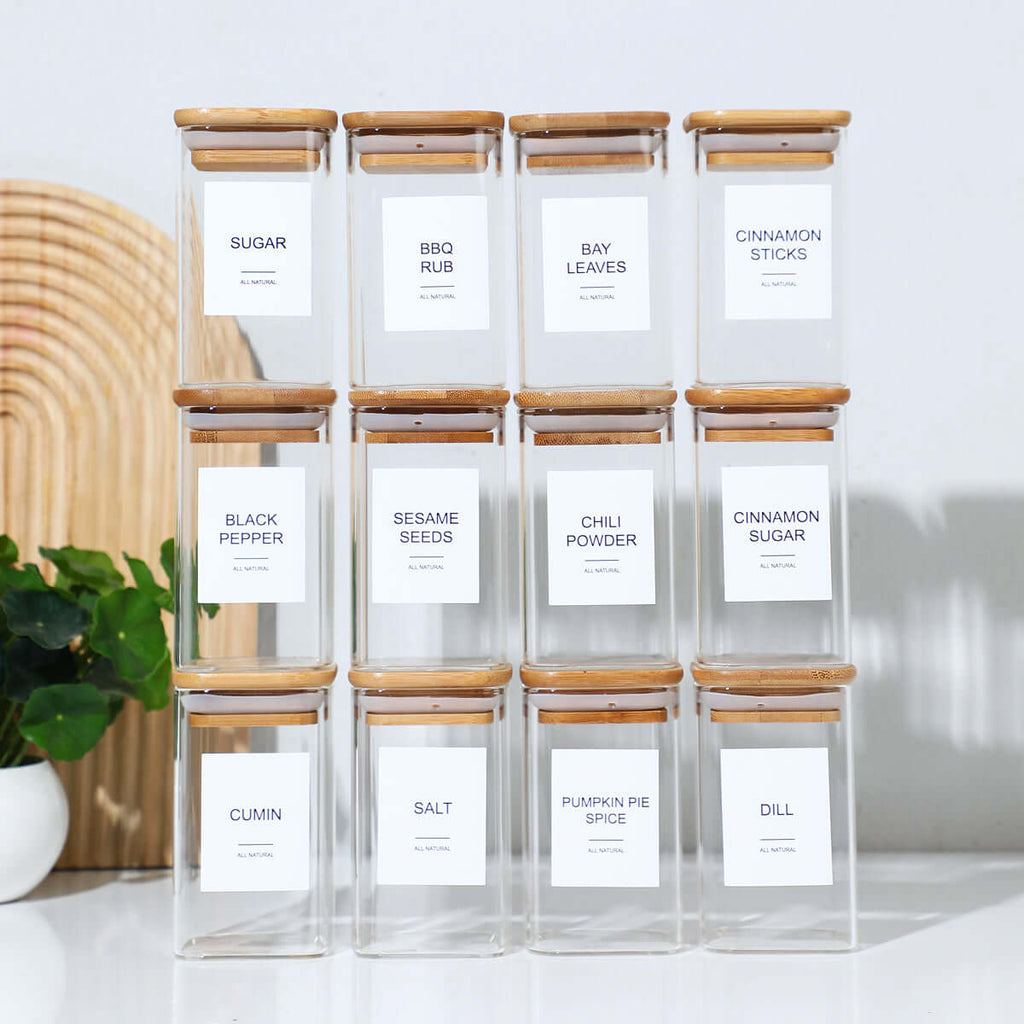 72 waterproof pre-printed spice labels for kitchen pantry organization