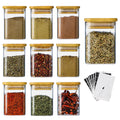 10-piece square glass spice jar set with natural bamboo lids 7oz each
