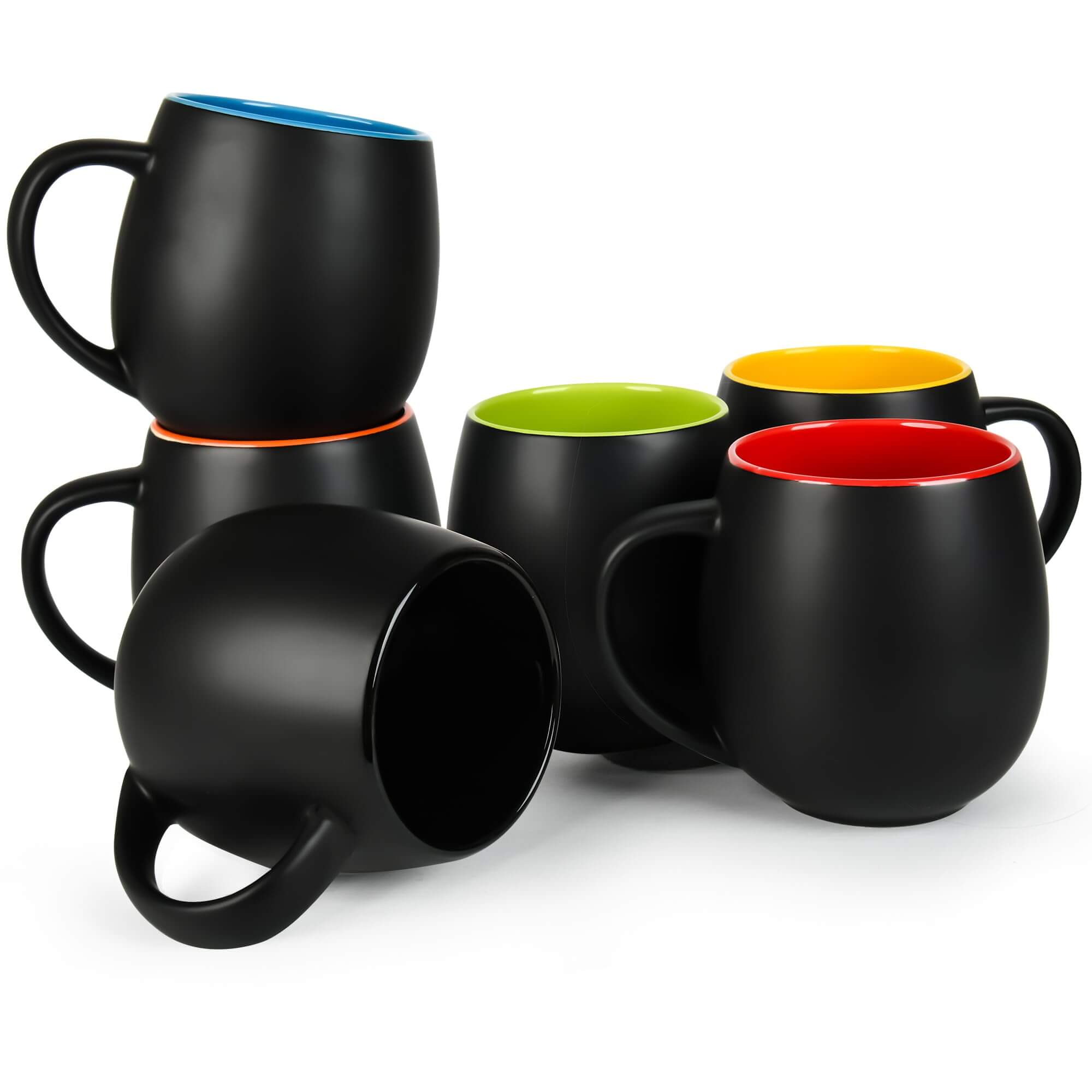  Matte black 18oz ceramic mug set featuring a large ergonomic handle and minimalist modern design.