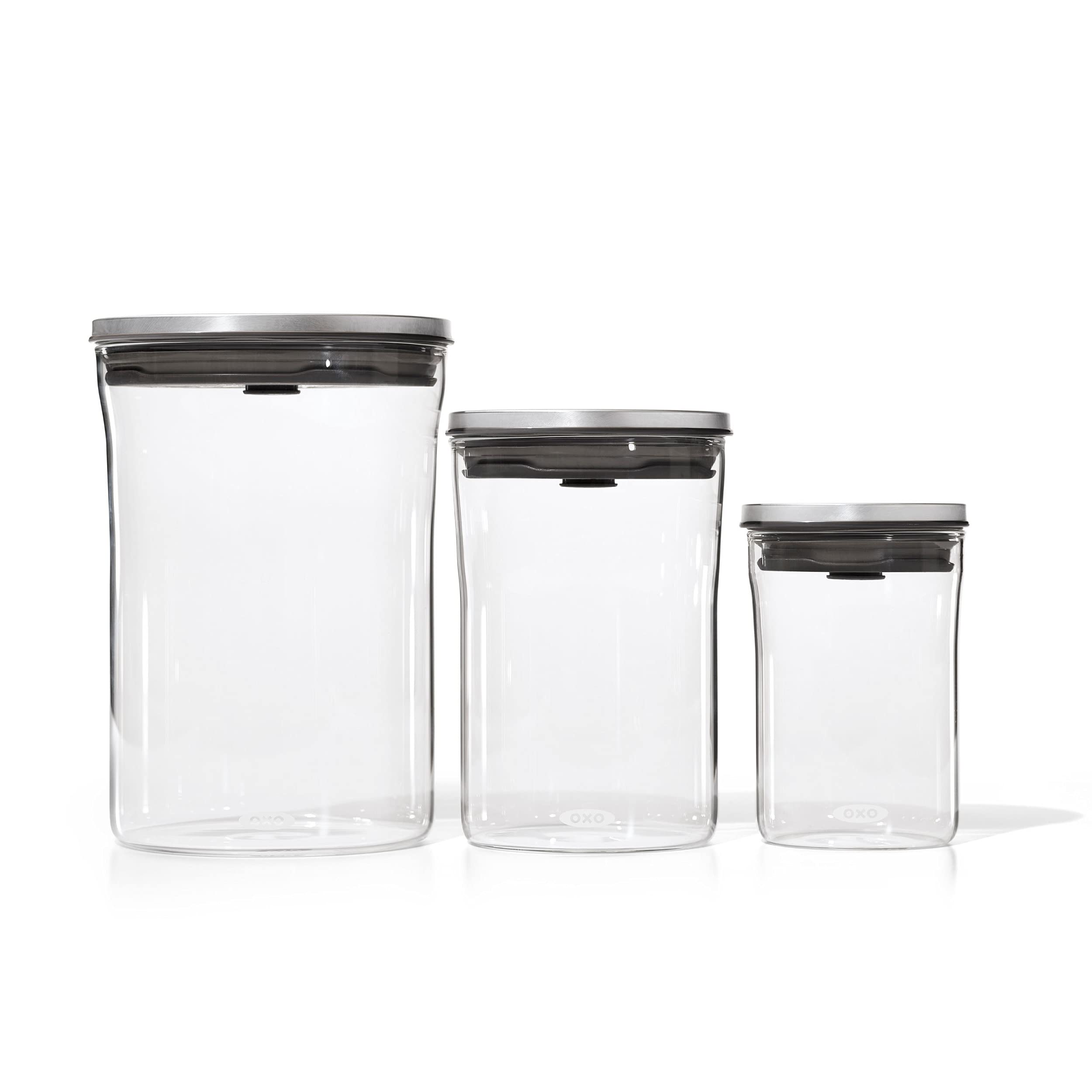 OXO 3-piece glass POP container set with airtight stainless steel lids