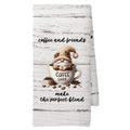 Elegant microfiber coffee kitchen towel with Coffee and Friends waffle weave design