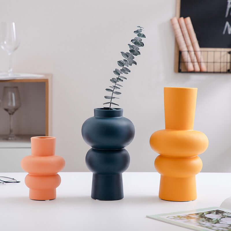 Set of colorful Nordic minimalist ceramic vases in pastel tones