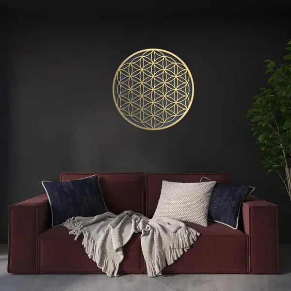 16" Metal Lotus Flower Wall Art - Spiritual Sri Yantra Geometric Decor - Zen Style Metal Hanging for Living Room